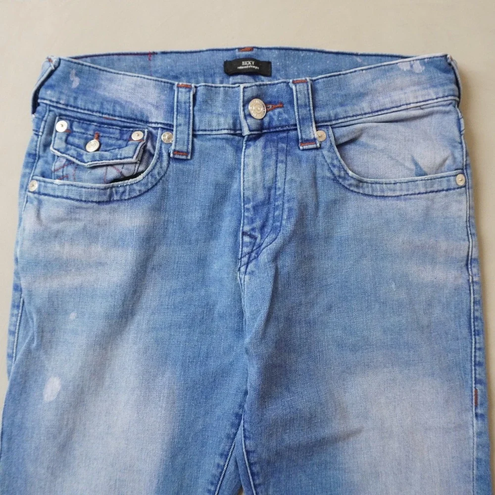 True Religion Ricky Relaxed Straight Jeans 31 Mens Blue Light Wash Horseshoe